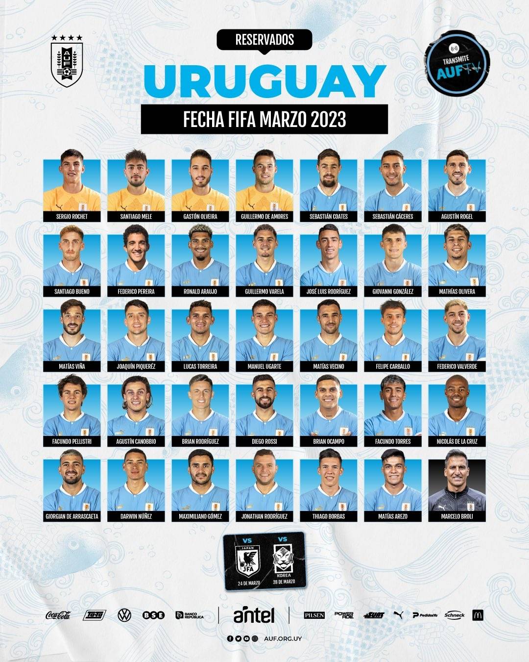 世界杯皇冠信用网代理_乌拉圭名单：无苏牙卡瓦尼戈丁 努涅斯巴尔韦德领衔